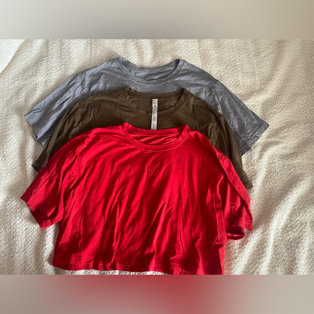 CRZ YOGA Women's Pima Cotton Workout Crop Tops Short Sleeve 3 PACK
